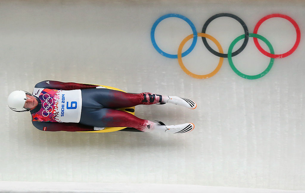 Martins Rubenis of Latvia makes a run during the Luge Men's Singles on Day 1 of the Sochi 2014 Winter Olympics at the Sliding Center Sanki on February 8, 2014 in Sochi, Russia. (Photo by Alex Livesey/Getty Images)