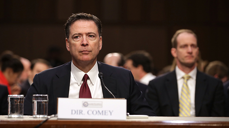 Former FBI Director James Comey testifies before the Senate Intelligence Committee in the Hart Senate Office Building on Capitol Hill June 8, 2017 in Washington, DC. (Chip Somodevilla/Getty Images)
