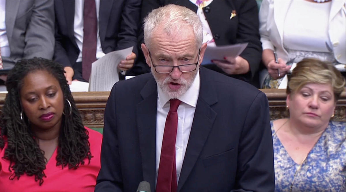 Britain's opposition Labour Party Leader Jeremy Corby speaks in Parliament in London, Britain on Sept. 3, 2019. (Parliament TV via Reuters)