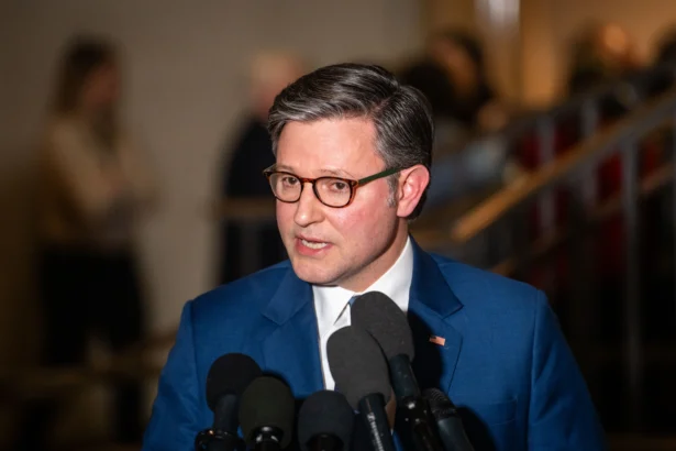 House Speaker Mike Johnson (R-La.) speaks to press after a meeting with other Congressional leaders and cabinet members about Venezuela at the U.S. Capitol building in Washington on Jan. 5, 2026. (Madalina Kilroy/The Epoch Times)
