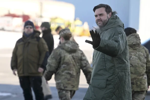Vice President JD Vance arrives at Pituffik Space Base in Greenland on March 28, 2025. (Jim Watson/Pool via AP)