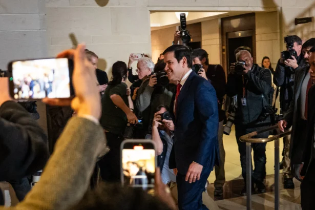Secretary of State Marco Rubio arrives for a meeting with congressional leaders and other Cabinet members about Venezuela at the U.S. Capitol building in Washington on Jan. 5, 2026. (Madalina Kilroy/The Epoch Times)