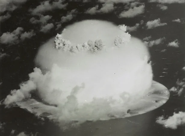 A mushroom cloud rises with ships below during Operation Crossroads nuclear weapons test on Bikini Atoll, Marshall Islands, in this 1946 handout. (U.S. Library of Congress/Handout via Reuters)