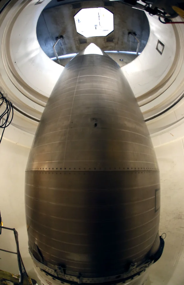 An undated photo of the Minuteman 3 Intercontinental ballistic missile (ICBM) in a training launch tube at Minot Air Force Base in North Dakota. (Charlie Riedel/AP Photo)