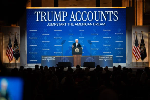 President Donald Trump speaks during the Trump Accounts summit at the Andrew W. Mellon Auditorium in Washington on Jan. 28, 2026. (Madalina Kilroy/The Epoch Times)