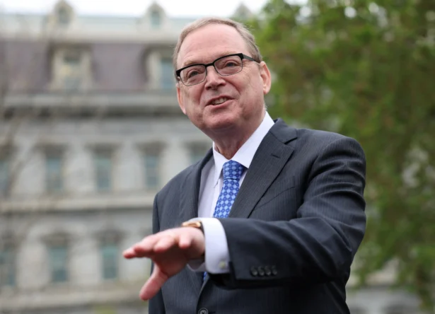 National Economic Council Director Kevin Hassett speaks to reporters at the White House in Washington on April 14, 2025. (Kevin Lamarque/Reuters)