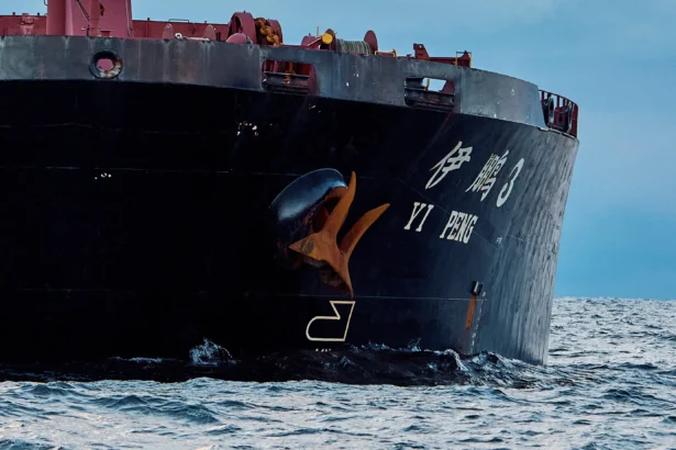 A view of the anchor of the Chinese ship, the bulk carrier Yi Peng 3, in the sea of Kattegat, near the City of Grenaa in Jutland, Denmark, on Nov. 20, 2024. (Mikkel Berg Pedersen/Ritzau Scanpix/via Reuters)