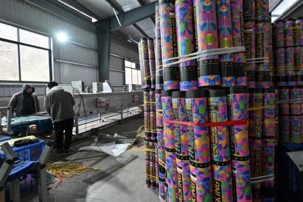 Workers work at a fireworks factory in Liuyang town, Changsha, central Hunan Province, China, on Jan. 21, 2026 (Adek Berry/AFP via Getty Images)