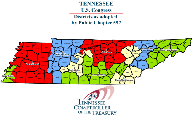 This is the U.S. congressional map in Tennessee as of May 6, 2026. (Tennessee Comptroller of the Treasury)