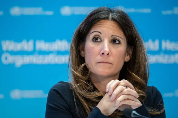 Maria Van Kerkhove, WHO’s COVID-19 technical lead and head of emerging diseases and zoonosis unit, looks on during a press conference at the World Health Organization's headquarters in Geneva on Dec. 14, 2022. (Fabrice Coffrini/AFP via Getty Images)