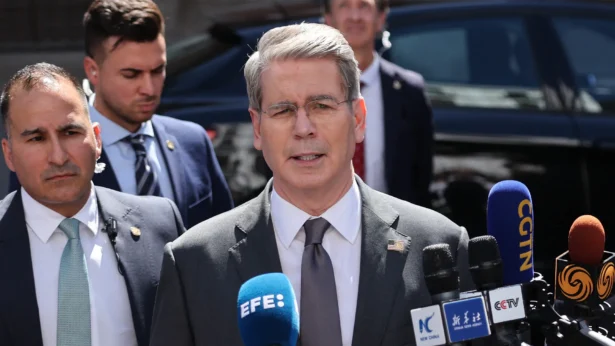 U.S. Secretary of the Treasury Scott Bessent speaks during a press conference following trade talks with Chinese Vice Premier He Lifeng at the foreign ministry in Madrid on Sept. 15, 2025. (Thomas Coex/AFP via Getty Images)