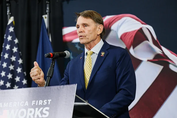 Ed Gallrein, Republican congressional candidate for Kentucky, speaks to the audience during an America First Workers Special Event in Hebron, Ky., on May 18, 2026. (Jon Cherry/Getty Images)