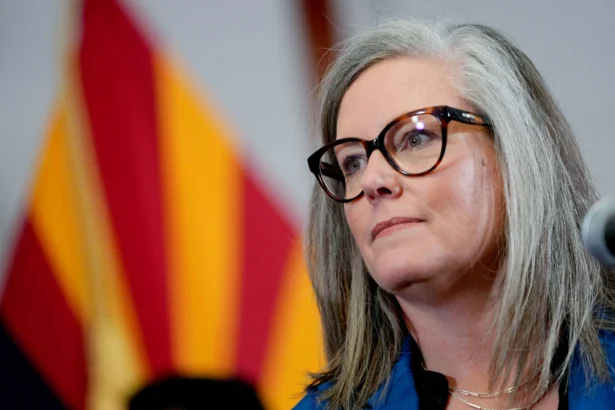 Arizona Gov. Katie Hobbs speaks at the Capitol in Phoenix on May 2, 2024. (Matt York/AP Photo)
