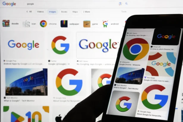 Google logos are shown when searched on Google in New York on Sept. 11, 2023. (Richard Drew/AP)