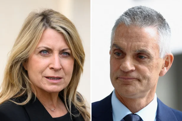 (Left) Former CEO of BBC News Deborah Turness at an event in London on Oct. 13, 2022. (Right) Former BBC Director-General Tim Davie at the BBC World Service in London on April 28, 2022. (Leon Neal/Getty Images, Hannah McKay/Pool/AFP via Getty Images)
