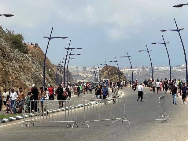 Migrants cross on foot into the North African enclave of Ceuta from Morocco by attempting to swim, according to Spain's Guardia Civil, near the border with Ceuta, in Fnideq, Morocco, July 30, 2026. (Reuters)