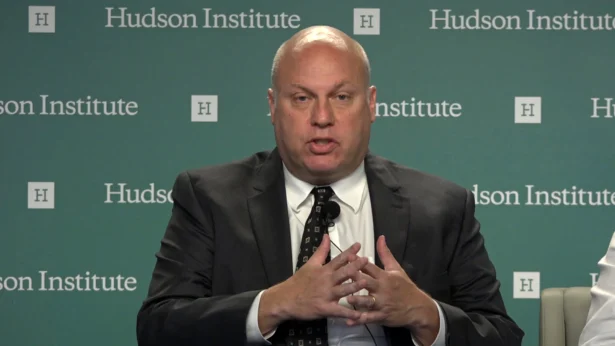 Derek Scissors speaks at a forum on the Committee on Foreign Investment in the United States at the Hudson Institute in Washington on July 31, 2018. (Jennifer Zeng/The Epoch Times)