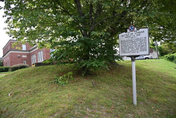 The two-story brick building in the background was the Wilson boardinghouse. (Alan Wakim)