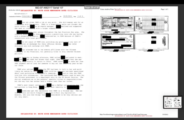 Newly declassified documents released by the White House Government Transparency Task Force on Aug. 17 reveal an operation to investigate suspected Chinese spy Christine Fang and her ties to the Chinese Communist Party's intelligence agency. (Courtesy of the White House)