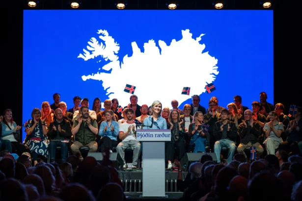 Iceland Prime Minister Kristrun Frostadottir participates in a listening session on the upcoming referendum in Reykjavik, Iceland on Aug. 26, 2026. (Jonathan Nackstrand/AFP via Getty Images)